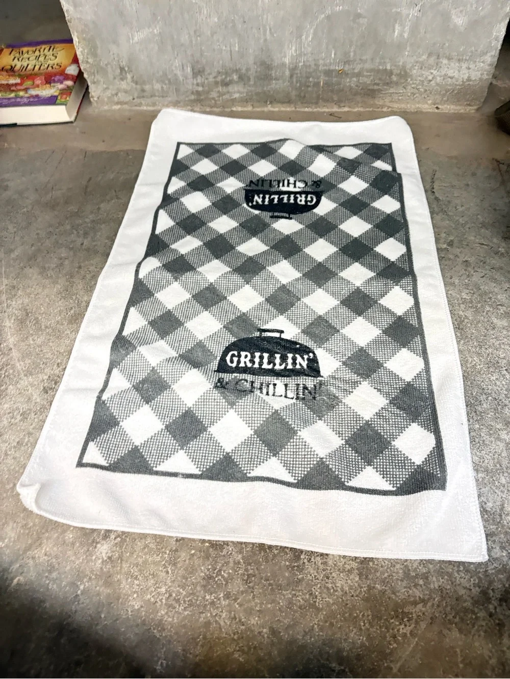 Grillin' & Chillin' Gray/White Buffalo Plaid Tea Towel 100% Polyester